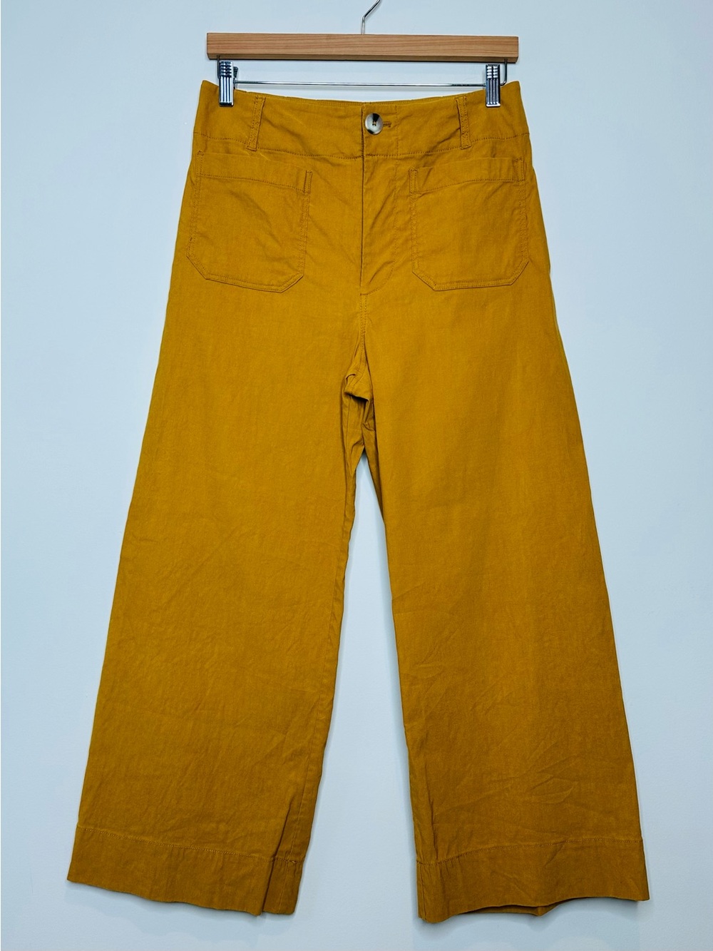 Anthropologie Maeve Colette Wide-Leg Crop Pants Size 29 Mustard Cotton Trousers - Picture 5 of 13